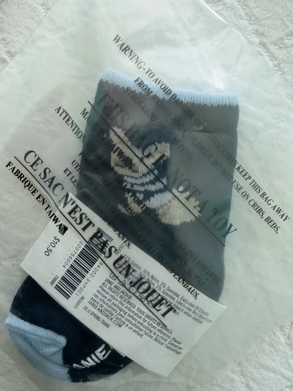 Janie and Jack Navy and Light Blue Knit Baby Socks with a dog 3 to 6 months NWT
